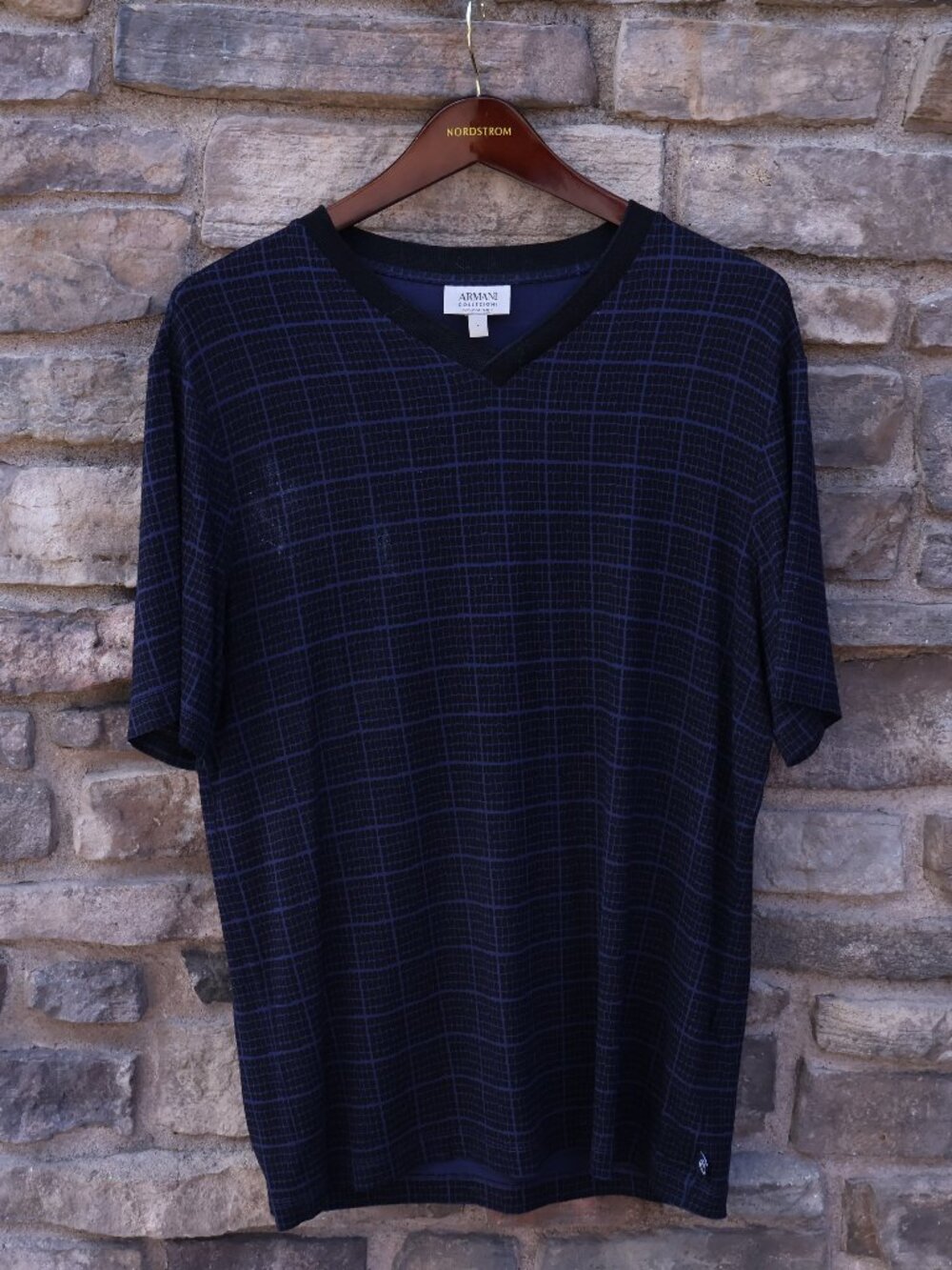 John Varvatos U.S.A. Men’s Blue/Black Wool Blend V-Neck Long-Sleeve Shirt L